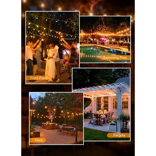 Outdoor String Lights, 50FT 52 LED Bulbs Connectable Patio Lights (2 Spare) | G40 Outside Vintage Hanging Light for Backyard Bistro Balcony Porch Christmas Party Wedding, E12, 2200K, Black