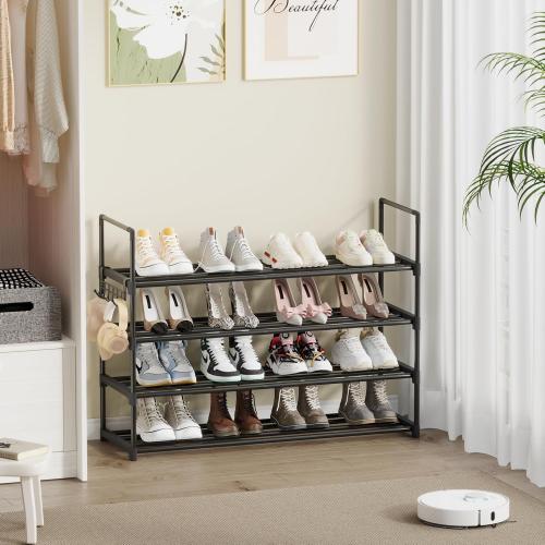 Shoe Rack - 4-Tier Shoe Organizer with Adjustable Shelf Height, Sturdy Shoe Storage Shelf, Perfect for Front Door Entrance, Closet & Entryway, Easy to Assemble, DIY Layering Options (M - 4 Tier)