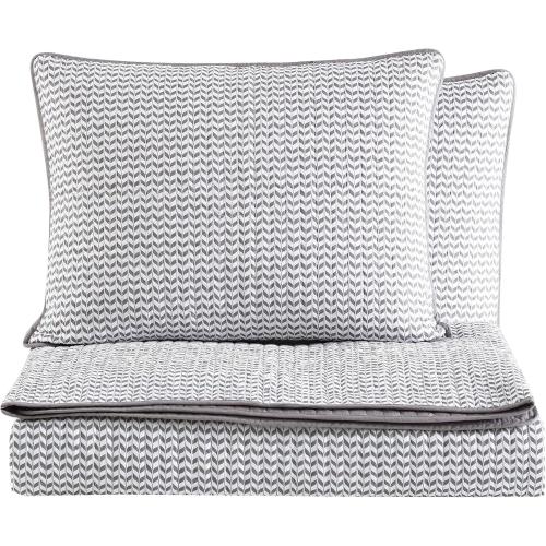 City Scene - Queen Quilt Set, Reversible Cotton Bedding with Matching Shams, Luxurious Bedding Set (Leaves Dark Grey, Queen)