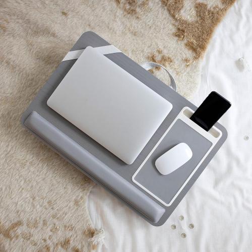 ROSSIE Home Premium Ash Wood Lap Desk with Wrist Rest, Mouse Pad, and Phone Holder - Fits up to 15.6 Inch Laptops - Harbor Gray - Style No. 91715