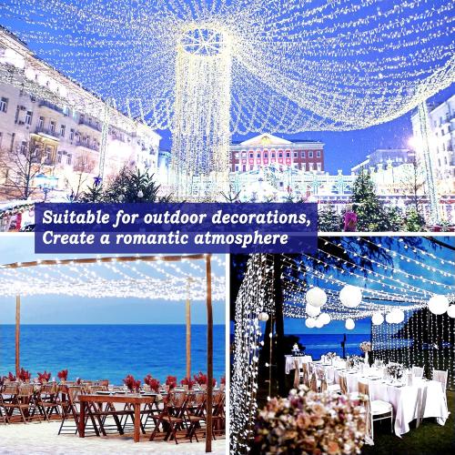 KNONEW 197FT 500 LED Christmas Lights Outdoor String Lights 8 Modes & Memory Fairy Light Plug in Waterproof LED String Lights for Xmas Yard Tree Wedding Party Holiday Decorations (Cool White)