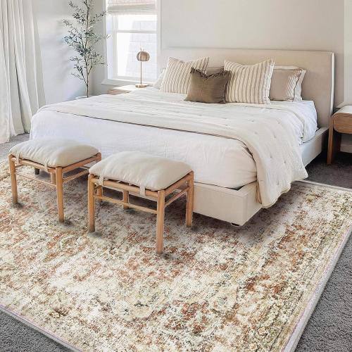 CHAMPLANT Washable Area Rug 9'x12' Retro Boho Design Non-Shedding Easy Care Ideal for High Traffic Areas in Living Room Bedroom Office Coffee Table Kitchen Large Carpet