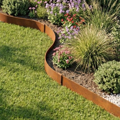 Worth Garden 20ft Pre-Rusted Cor-Ten Steel Landscape Edging – Heavy Duty Metal Garden Edging Border, 40 L x 6-Pack 5.5 H Panels, No-Dig Hammer-in Lawn & Yard Edging with 7 Clamps & Gloves