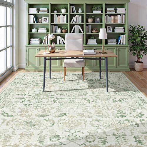 Green Area Rugs 8x10 Rugs for Living Room, Traditional Washable Rugs for Bedroom Distressed Large Area Rug Living Room Rug Non Slip Rug Carpet for Dining Nursery