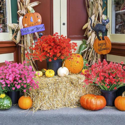 RECUTMS 12 Bundles Artificial Plastic Flowers for Outdoors UV Protected Artificial Fake Flowers Bulk For Fake Plastic Plants Bulk Indoor Outdoor Greenery Used For Party Home Garden Decoration (Autumn)