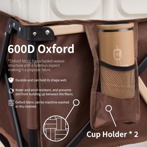 VILLHAUS Collapsible Folding Wagon Cart, 330 lbs, 5.7 cu.ft Capacity Outdoor Utility with 6.8 Removable Wheels