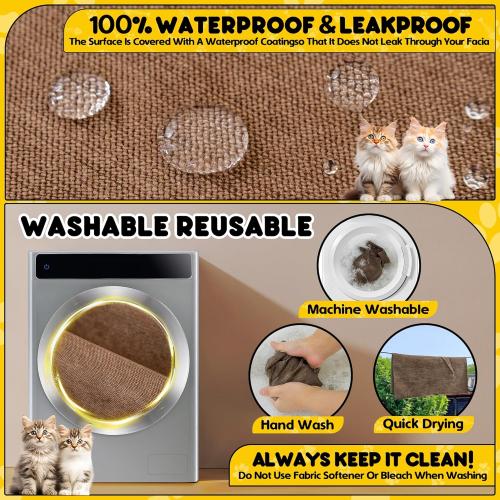Cat Scratch Furniture Protector - Anti-Slip, Waterproof Sofa Cover to Keep Cats Off, Pet-Friendly Couch Protectors for 3 Cushion Couch, Brown Anti-Scratch Couch Cover for Pets and Kids 118X71