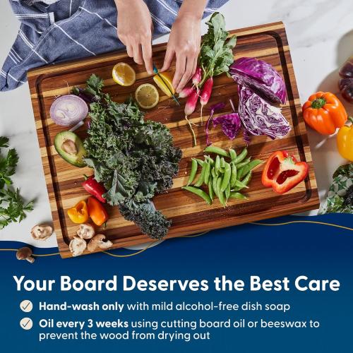Extra Large Cutting Board | Teak Edge Grain Cutting Board for Kitchen with Juice Groove | Perfect for Charcuterie | Gift Box Included | 23x17x1.5 in