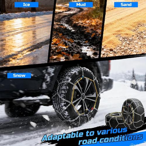 Auto Tightening Snow Chains Tire Chains Quick Easy Installation HKN140 Set of 2 for Cars SUV Pickup Trucks RV 215 225 235 245 255 265 275 Winter Emergency Tire Traction for Snow Ice