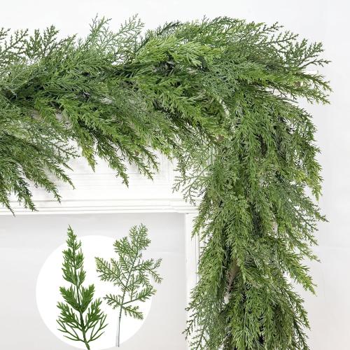 Christmas Cedar Garland, 6 Ft by 10 Inch Real Touch Soft and Thick Green Faux Pine Garland Artificial 40 Cedar 50 Cypress for Home Decor Fireplace Wall Indoor Outdoor Holiday Party Decorations