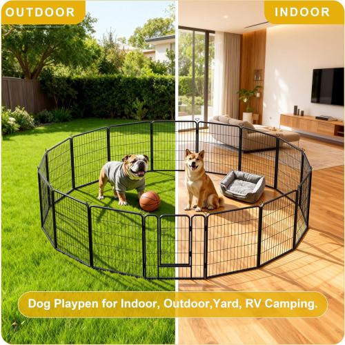 Dog Playpen for Indoor,Outdoor,Yard,RV Camping,24 inch 8 Panels Dog Play Pen,Heavy Duty Metal Dog Gate,Anti-Rust Coating Dog Fence Exercise Pen for Puppy and Small Dogs