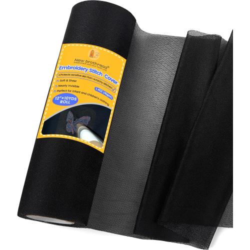 New brothread Soft & Cozy Embroidery Stitch Cover 12 x 10 Yd Fusible Light Weight Stabilizer Covering Scratchy Stitches - Black