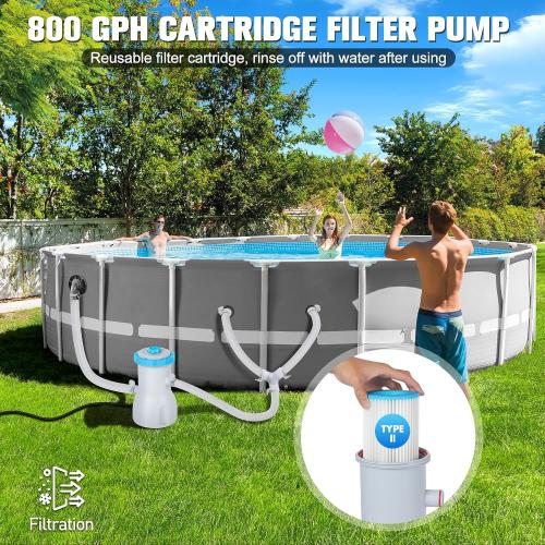 LuxBlue 800 GPH Above Ground Pool Filter Pump, Energy-Saving Pool Cartridge Filter Pump | Dual Action: Accelerate Water Flow & Capture Debris Quickly - Improve Water Clarity | Easy to Setup & Maintain