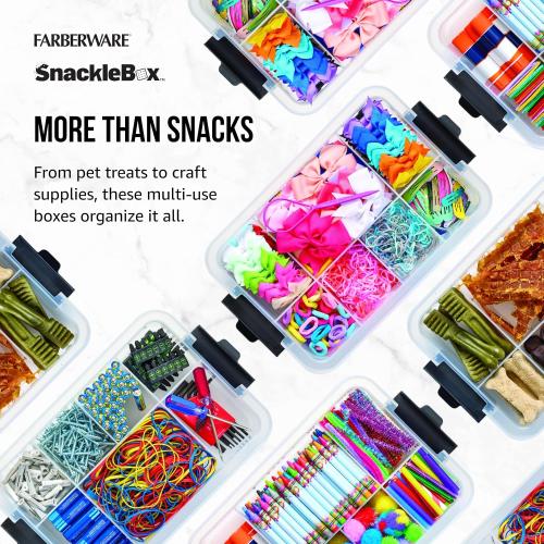Farberware Small Build-a-Board Snacklebox with Locking Plastic Cutting Board Lid, Portable Charcuterie Storage with 7 Compartments