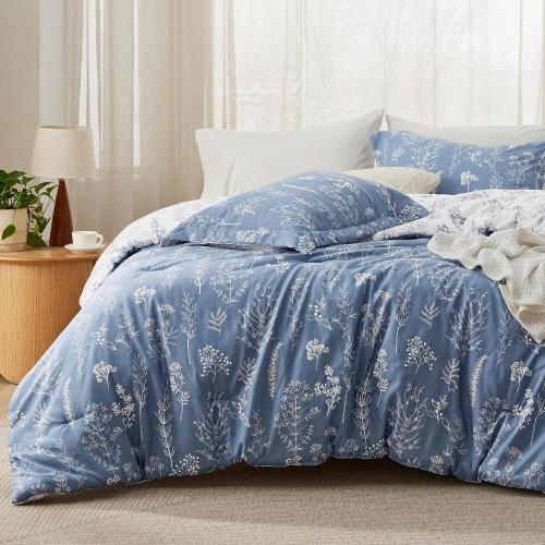 Bedsure  Comforter Set - Infinity Blue Bed  Cute Floral Bedding, 1 Soft Reversible Botanical Flowers Comforter
