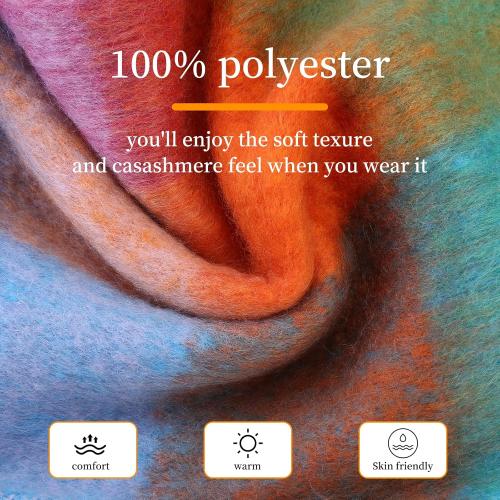 Winter Warm Super Soft Rainbow Long Shawl,Women's Faux Cashmere Knitted Thick Blanket Scarf,Tassels Scarf