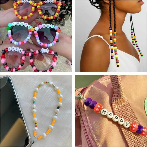 Red and White Pony Beads for Bracelet 6x9mm Mix Red Beads for Hair Braids Kandi Bead Bulk for DIY Craft Party Jewelry Making