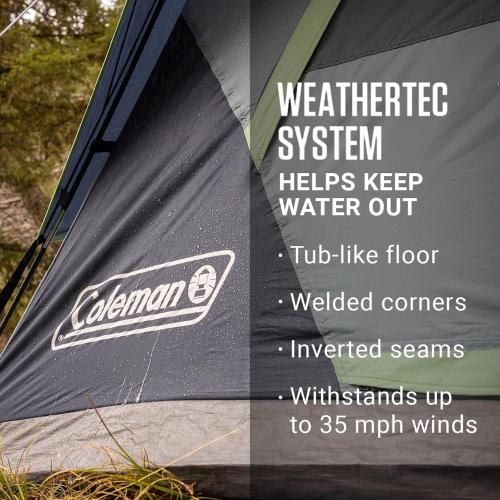 Coleman 4/6/8/10 Person Skydome Dark Room Tent with Rainfly, 5 Minute Setup, Blocks 90% of Sunlight, 20% More Headroom Than Traditional Tents