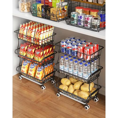 OKZEST 3-Tier Rolling Pantry Floor Organizers and Storage Cart with Wheels