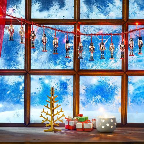 24 Pcs Christmas Nutcracker Ornaments Patriotic Wooden Nutcracker Hanging Ornaments Double Sided Figures Decorations for Xmas Tree Holiday Party Supplies
