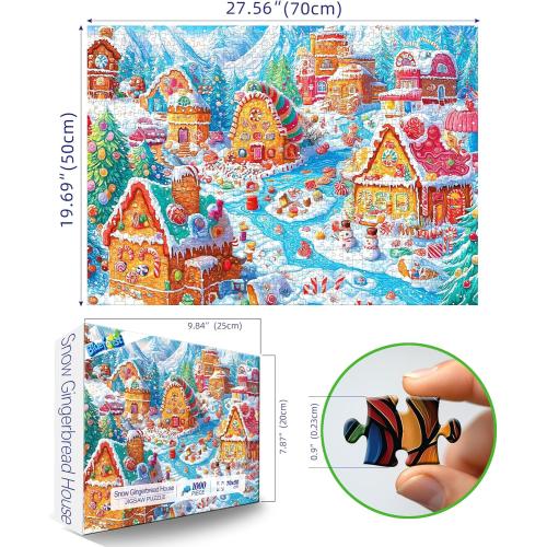 Christmas Village 1000 Piece Puzzle for Adults, Fun Puzzles for Adults 1000 Pieces with HD Print & Poster, 27.5 * 19.7 in Dust Free, for Gifts Halloween Christmas Family Games Lovers
