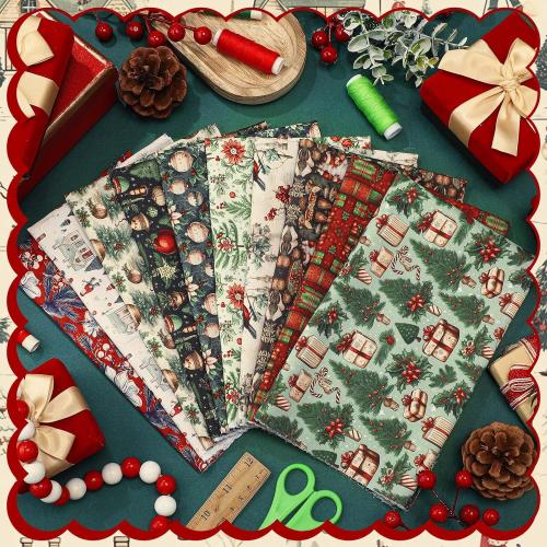 Hahafelt 10 Pcs 18 x 22 Inch Vintage Christmas Quilting Fabric Bundles Christmas Fat Squares Patchwork Precut Strips Red Cardinal Fabric Materials for Xmas Holiday Quilting Crafting DIY