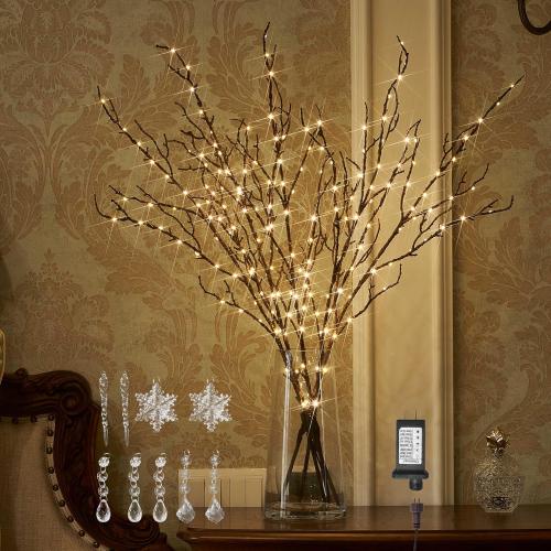 BAOLITVINE Lighted Branches Brown 32IN 200 Warm White Fairy Lights, Lighted Willow Branches for Home Bedroom Fireplace Christmas Decoration Inside Outdoor