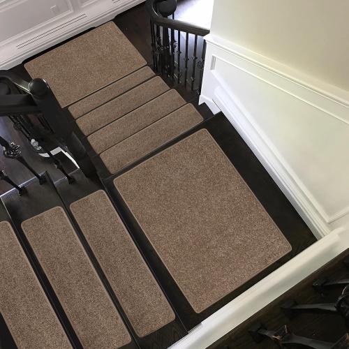 PURE ERA Carpet Stair Treads Tape Free Non Slip Indoor Stair Carpet Stair Protectors Pet-Friendly Non-Slip Skid Resistant Washable Reusable 8 x 30(14 Pieces,Camel Brown)