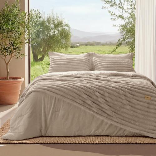 Bedsure Gentlesoft™ 2-in-1 King Size Comforter Detachable Fluffy Blanket, Beige Bedding for All Season Use, Detachable Design for Space Saving