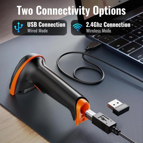 Tera 1D 2D QR Barcode Scanner Wireless and Wired with Battery Level Indicator Digital Printed Bar Code Reader Cordless Handheld Barcode Scanner Compact Plug and Play Model D5100