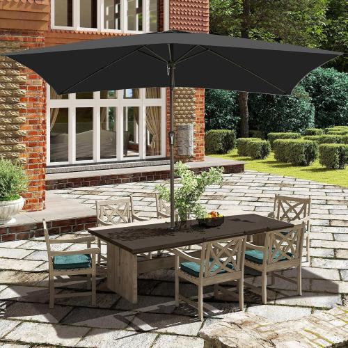 Size  6.5x10FT  Color Red Rectangular Patio Umbrella Outdoor Table Umbrella w/Push Button Tilt & Crank Rectangle Market Umbrella UV Protection for Garden,Deck,Lawn,Yard & Pool,Black