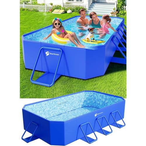 Blue 89x48x20 StarOcean Foldable Pool, Large Non-Inflatable Swimming Pool for Kids,Adult Collapsible Pools Hard Plastic Shell, Oversized Thickened,Portable Folding Kids Pools for Backyard-Mosaic Design