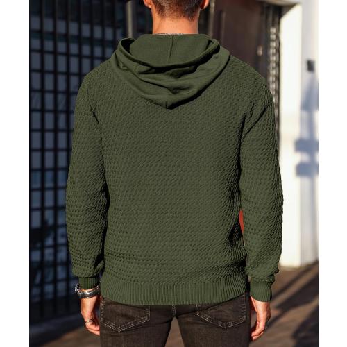 Size L...Men's Hooded Sweatshirt Hoodie Solid Knitted Pullover Long Sleeve Casual Sweater
