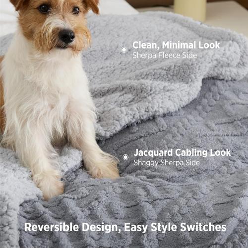 Bedsure Gentlesoft Sherpa Fleece Throw Blanket for Couch - Fluffy & Cozy Cable Jacquard Tufted Throw for Women Gift and Home Decor, Thick and Warm Blanket for Winter, Grey, 50x60 Inches
