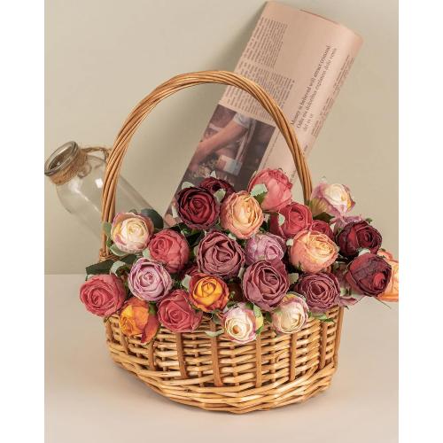 DuHouse 24pcs Artificial Vintage Roses Silk Mini Rose with Stem Fake Rose Bouquets for Arrangement Wedding Centerpiece Party Home Decoration(Purple)