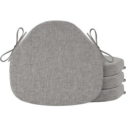OVOV Chair Cushions for Dining Chairs Set of 6 Windsor Seat Cushion for Kitchen Room Chair Thick Textured Chair Pads with Ties and Non-Slip Bottom(16x15 Inch Light Grey)