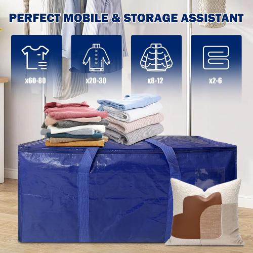 4 Pack Extra Heavy Duty Large Moving Bags with Strong Zipper & Carrying Handles, Sturdy Clothes Storage Bags Totes Bins, Packing Moving Boxes College Supplies, Dark Blue - 24 gal‼️used‼️