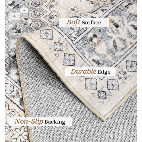 zesthome 10x14 Entryway Rug, Soft Washable Rugs, Non Slip Area Rug, Stain Resistant Low Pile Rugs for Bedroom, Vintage Rug for Door Mat, Kitchen (Beige,10x14)