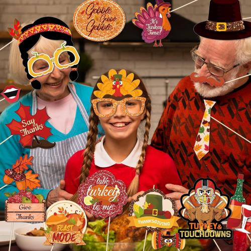 30 Pcs Thanksgiving Photo Booth Props, Fall Maple Leaf DIY Set, Photo Booth Birthday Party Decoration, Decoration Props