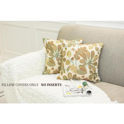 Set of 2 Jacquard Tropical Leaf Pattern Throw Pillow Covers Decorative Pillowcase 20X20 Inches,Teal Cream