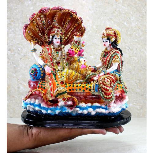 Size 10 eSplanade - Resin Lord Vishnu with Laxmi in Ksheer Sagar - Lakshmi Narayan Murti Idol Statue Sculpture - Pooja Articles - Multicolour - 10 Inches