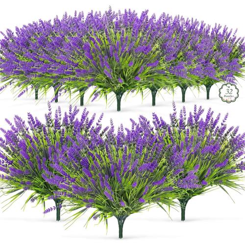 32 Bundles Faux Lavender Plants Outdoor, UV Resistant Fake Lavender Flower