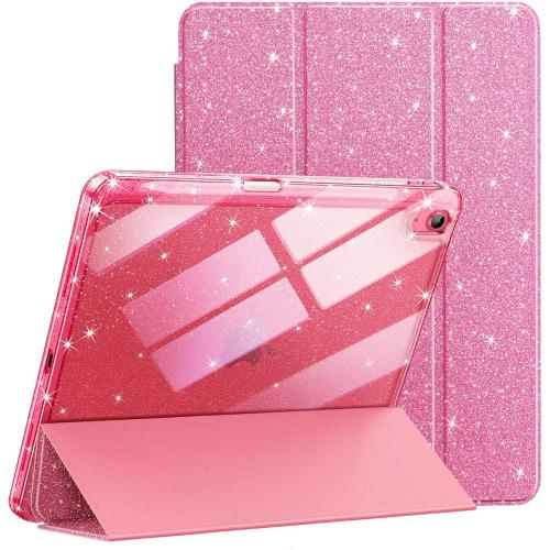 JETech Glitter Case for iPad (A16) 11th/10th Generation (2025/2022) with Pencil Holder, Cute Sparkly Slim Cover for Kids and Girls, Shiny Clear Back Shell (Pink)