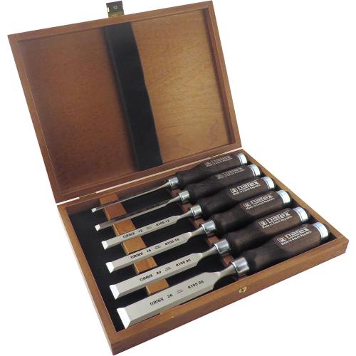 Narex 6 pc Set 6 mm (1/4), 10 (3/8), 12 (1/2), 16 (5/8), 20 (13/16), 26 (1-1/16) Woodworking Chisels in Wooden Presentation Box 853053