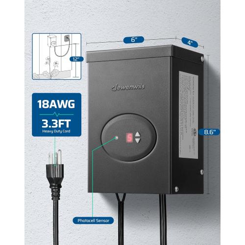 DEWENWILS 300W Low Voltage Landscape Transformer, Outdoor Weatherproof Transformer with Timer and Photocell Sensor, 120V AC to 12V/12V AC for LED Lighting, Spotlight, Pathway Light, ETL Listed