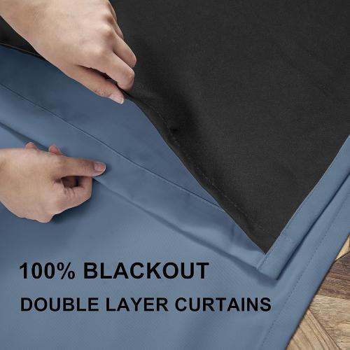 Rutterllow 52x45 inch Double Layer Short Full Shading Blackout-Curtains for Living Room, Silver Grommet Solid Portable Privacy Window Treatment Drapes for Bedroom (Stone Blue, 2 Panels)
