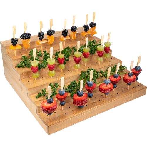 Skewer Holder Bamboo Food Display w/180 Holes, Great for Buffet, Cocktail Parties and Catering Events Six Tier Food Stand - 100 Pcs 4.7 Inch skewer Included