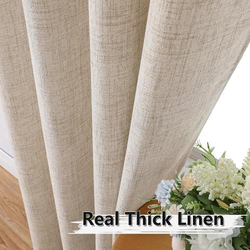 Tollpiz Short Linen Curtains Bedroom Rod Pocket Semi Sheer Curtain Burlap Light Filtering Thick Linen Drapes for Living Room, 38 x 45 inches Long, Natural, Set of 2 Panels