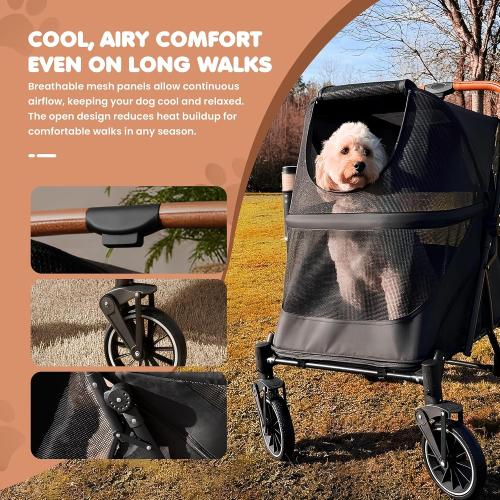 Premium Dog Stroller for Large Dogs, Pet Stroller with 5-Point Safety Harness, Foldable Dog Wagon, All-Terrain Wheels, Storage Basket & Cup Holder, Ideal for Senior & Recovering Pets, (Black & Grey)
