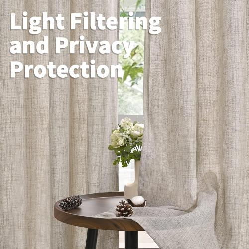 YoungsTex Linen Semi Sheer Curtains 72 Inch Length, Light Filtering Drapes